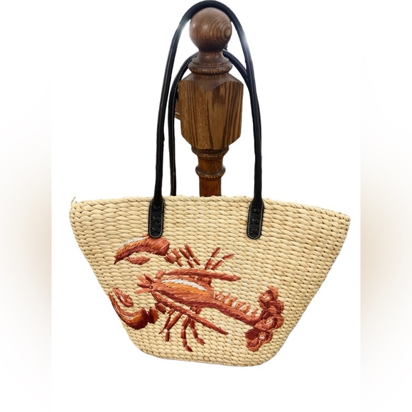 J. Crew Handbags - RARE J. Crew Lobster Straw Large Beach Tote Bag